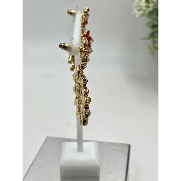 Amrita Singh Red Cabochon and Rhinestone Sunburst Chandelier Earrings - Picture 11 of 15